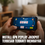 Pemain menggunakan aplikasi P2Play Jackpot di smartphone.